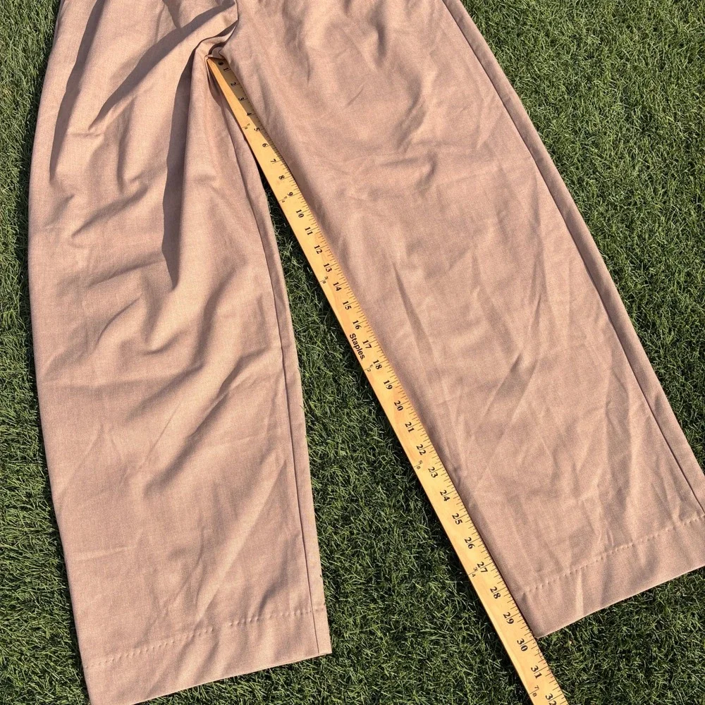 MNML Mens Small Tan Pleated Trousers Elastic Waist Khaki Straight Leg Relaxed